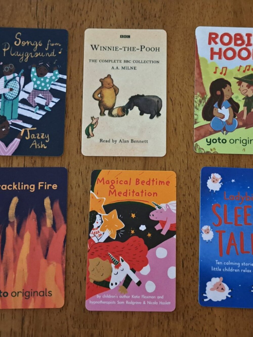 Yoto Player Cards lot of 6: robin hood, bedtime, fire, Winnie the pooh Playtime